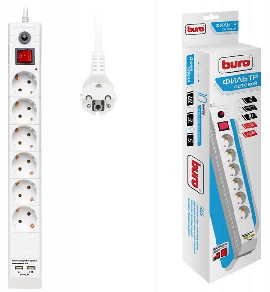  BURO BU-SP5_USB_2A-W																		 — описание, фото, цены в интернет-магазине PT Stores