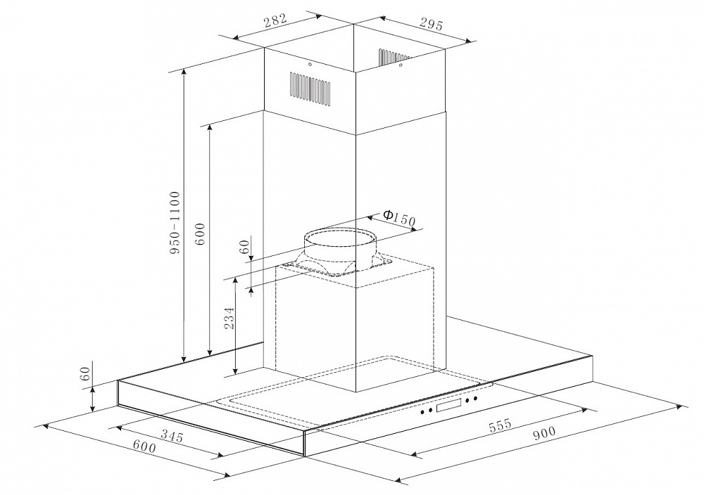Купить Островная вытяжка MAUNFELD HARBOUR (ISLA) 90 нержавейка/черное стекло — Фото 2