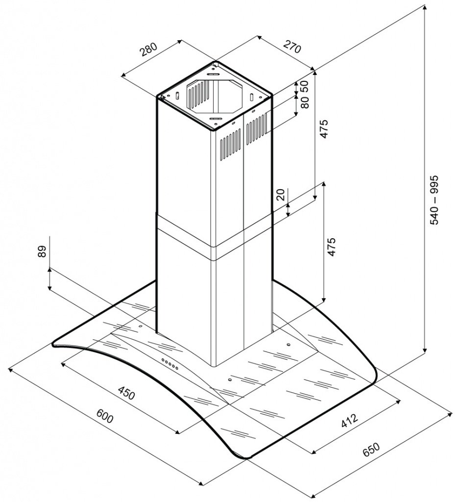 Купить Островная вытяжка KRONA SHARLOTTA isola 600 inox/glass 5P — Фото 2